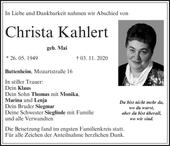 Anzeige von Christa Kahlert von MGO