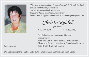Anzeige von Christa Keidel von MGO