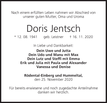 Anzeige von Doris Jentsch von MGO