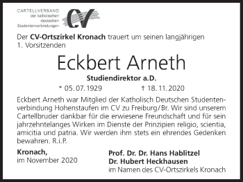 Anzeige von Eckbert Arneth von MGO
