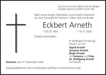 Anzeige von Eckbert Arneth von MGO