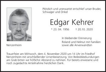 Anzeige von Edgar Kehrer von MGO