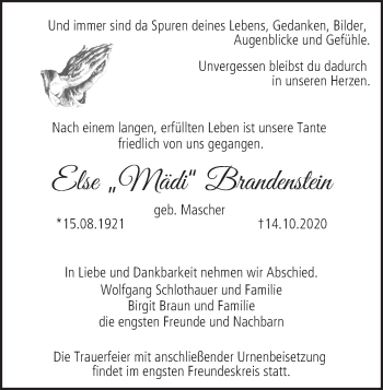 Anzeige von Else Brandenstein von MGO