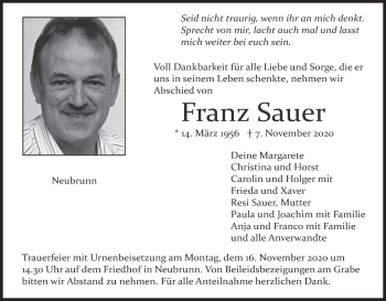 Anzeige von Franz Sauer von MGO