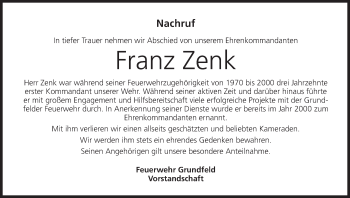 Anzeige von Franz Zenk von MGO