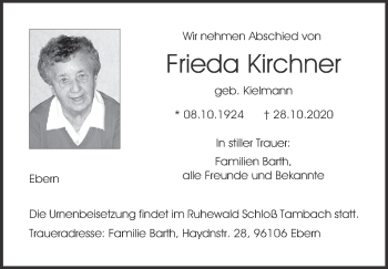 Anzeige von Frieda Kirchner von MGO
