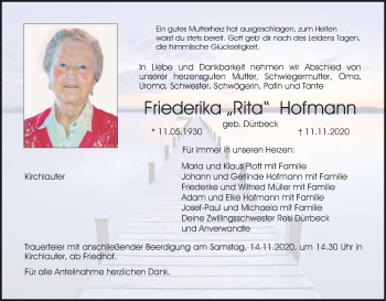 Anzeige von Friederika Hofmann von MGO