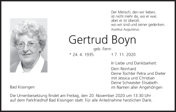 Anzeige von Gertrud Boyn von MGO