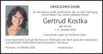 Anzeige von Gertrud Kostka von MGO
