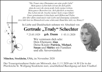 Anzeige von Gertrude Schechter von MGO