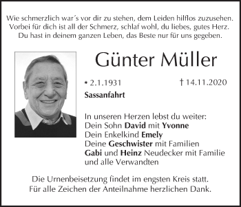 Anzeige von Günter Müller von MGO