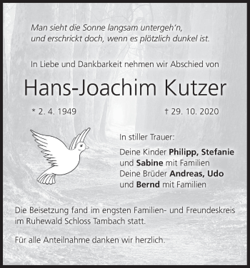 Anzeige von Hans-Joachim Kutzer von MGO