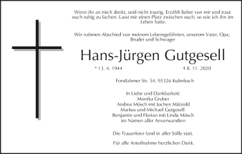 Anzeige von Hans-Jürgen Gutgesell von MGO