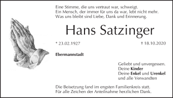Anzeige von Hans Satzinger von MGO
