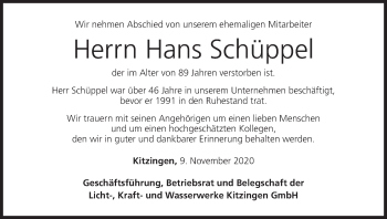 Anzeige von Hans Schüppel von MGO