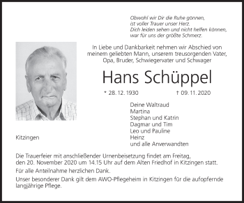 Anzeige von Hans Schüppel von MGO