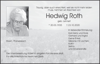 Anzeige von Hedwig Roth von MGO