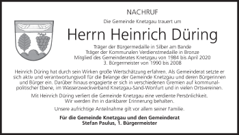 Anzeige von Heinrich Düring von MGO