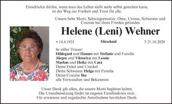 Anzeige von Helene  Wehner von MGO