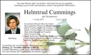 Anzeige von Helmtrud Cummings von MGO