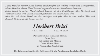 Anzeige von Heribert Brixi von MGO