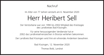 Anzeige von Heribert Sell von MGO