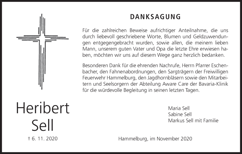  Traueranzeige für Heribert Sell vom 27.11.2020 aus MGO