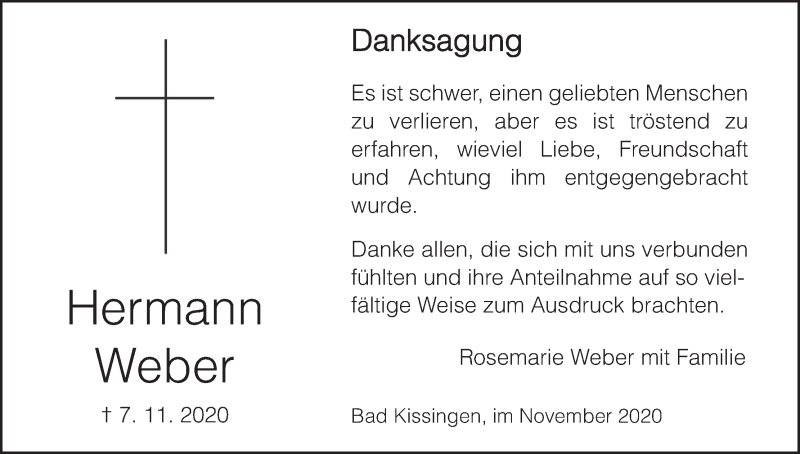  Traueranzeige für Hermann Weber vom 28.11.2020 aus MGO