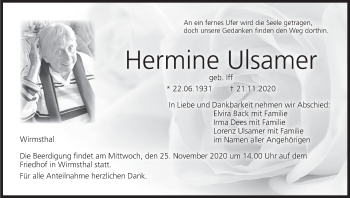 Anzeige von Hermine Ulsamer von MGO
