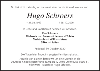 Anzeige von Hugo Schroers von MGO
