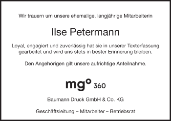 Anzeige von Ilse Petermann von MGO