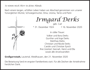 Anzeige von Irmgard Derks von MGO