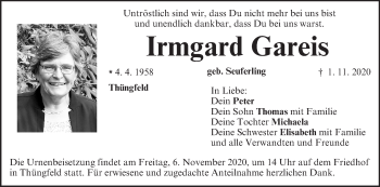 Anzeige von Irmgard Gareis von MGO