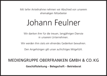Anzeige von Johann Feulner von MGO