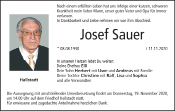 Anzeige von Josef Sauer von MGO