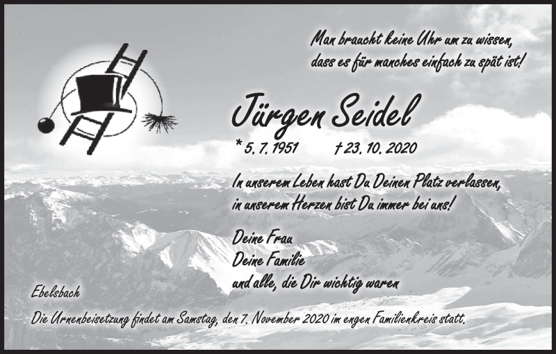  Traueranzeige für Jürgen Seidel vom 31.10.2020 aus MGO
