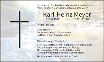 Anzeige von Karl-Heinz Meyer von MGO