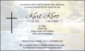 Anzeige von Karl Klett von MGO