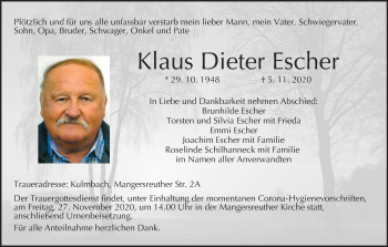 Anzeige von Klaus Dieter Escher von MGO