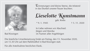 Anzeige von Lieselotte Kunstmann von MGO