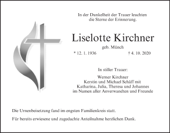 Anzeige von Liselotte Kirchner von MGO