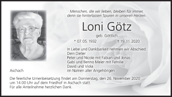 Anzeige von Loni Götz von MGO