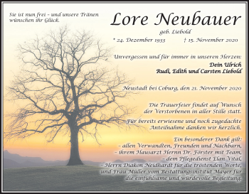 Anzeige von Lore Neubauer von MGO