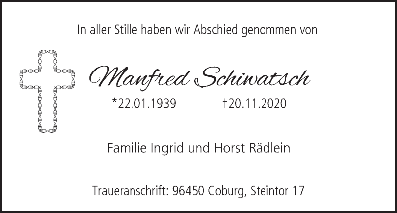  Traueranzeige für Manfred Schiwatsch vom 28.11.2020 aus MGO