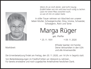 Anzeige von Marga Rüger von MGO