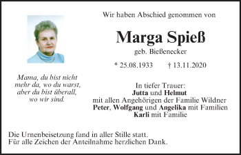 Anzeige von Marga Spieß von MGO