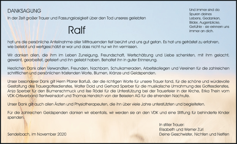  Traueranzeige für Ralf  vom 07.11.2020 aus MGO