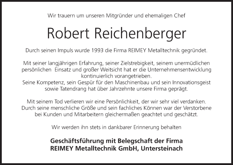  Traueranzeige für Robert Reichenberger vom 28.11.2020 aus MGO