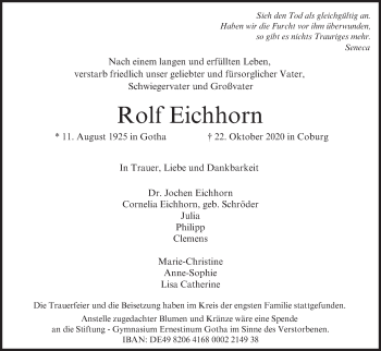 Anzeige von Rolf Eichhorn von MGO