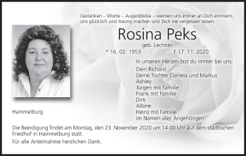 Anzeige von Rosina Peks von MGO